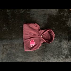 Large champion hoodie. Pink logo